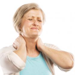 Female holding neck in pain